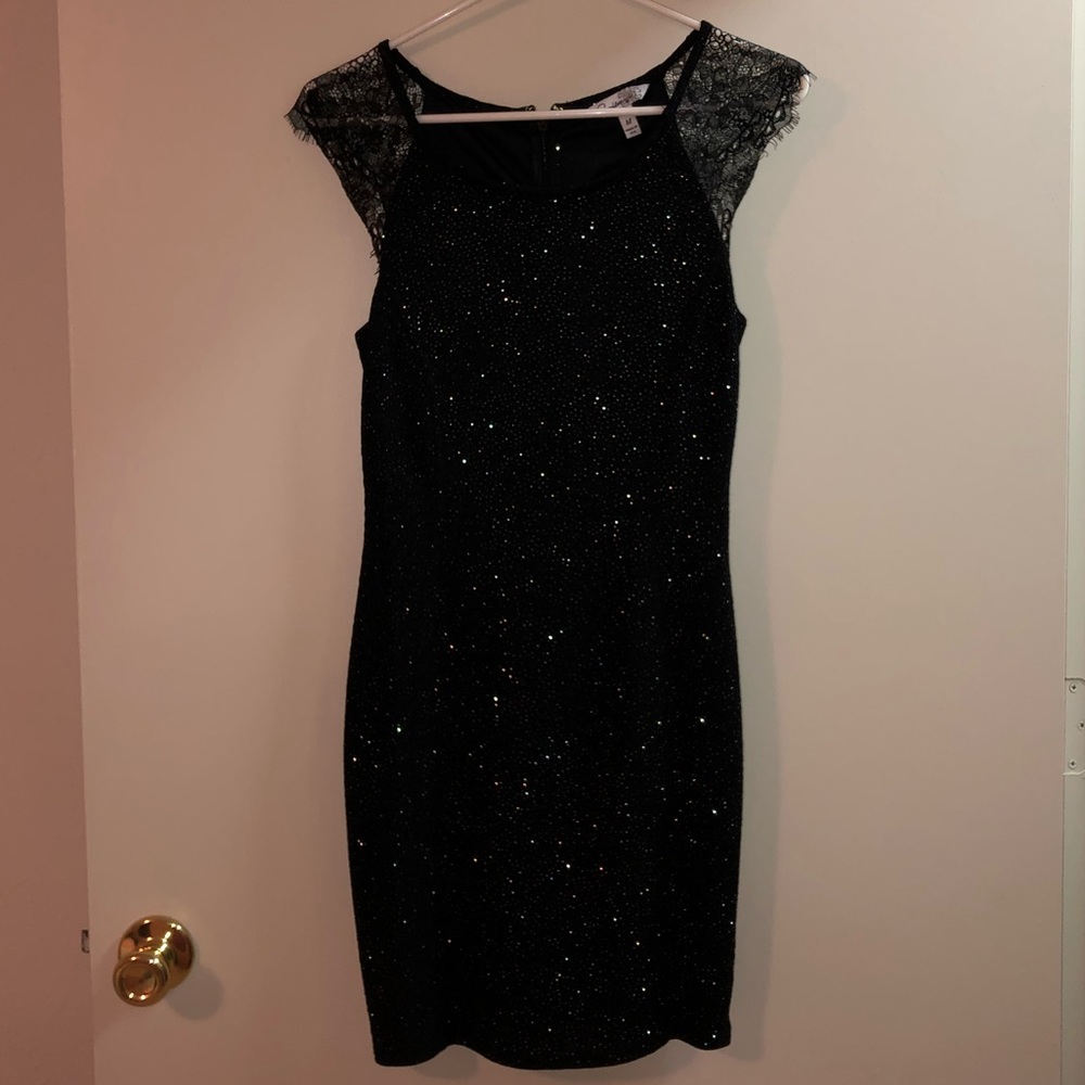 Short Glitter & Lace Black Mini Dress